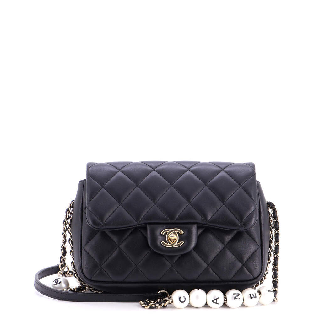Chanel Medium My Precious Pearls Chain Flap Bag Quilted Lambskin